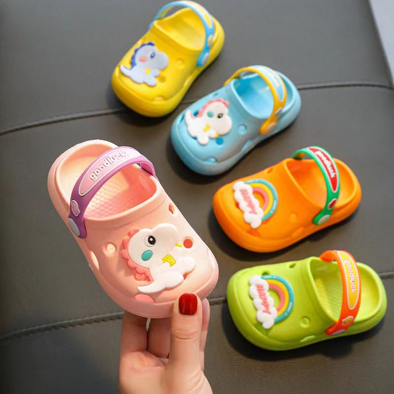 Baby Cartoon Animal & Rainbow Patched Pattern Colorful Soft Bottom Slippers