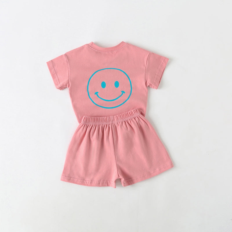 Baby Smiley & Slogan Print Tops Combo Shorts Korean Style Sets