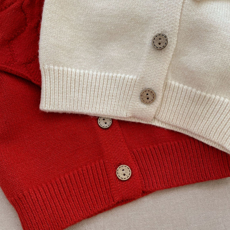 Baby Girl Solid Color Lapel Design Knit Cardigan