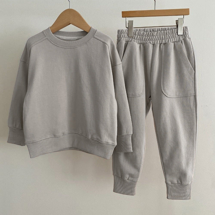 Baby Boy And Girl Solid Color Pullover Hoodies Combo Pants Pieces Sets