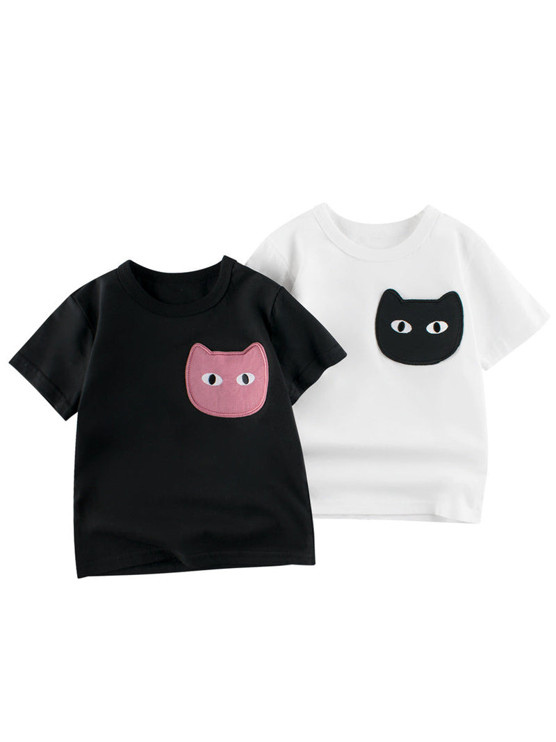 Cat Face Cartoon Pattern Girls’ T-Shirt In European And American Style For Summer