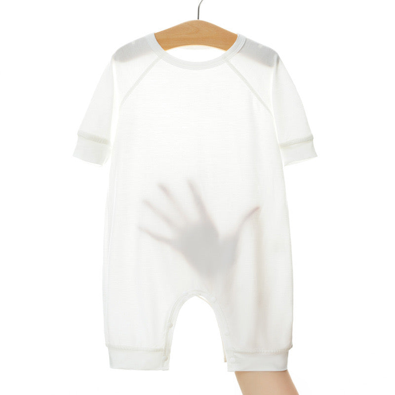 Baby Solid Color Medium Sleeve Summer Crotch Jumpsuit Pajamas