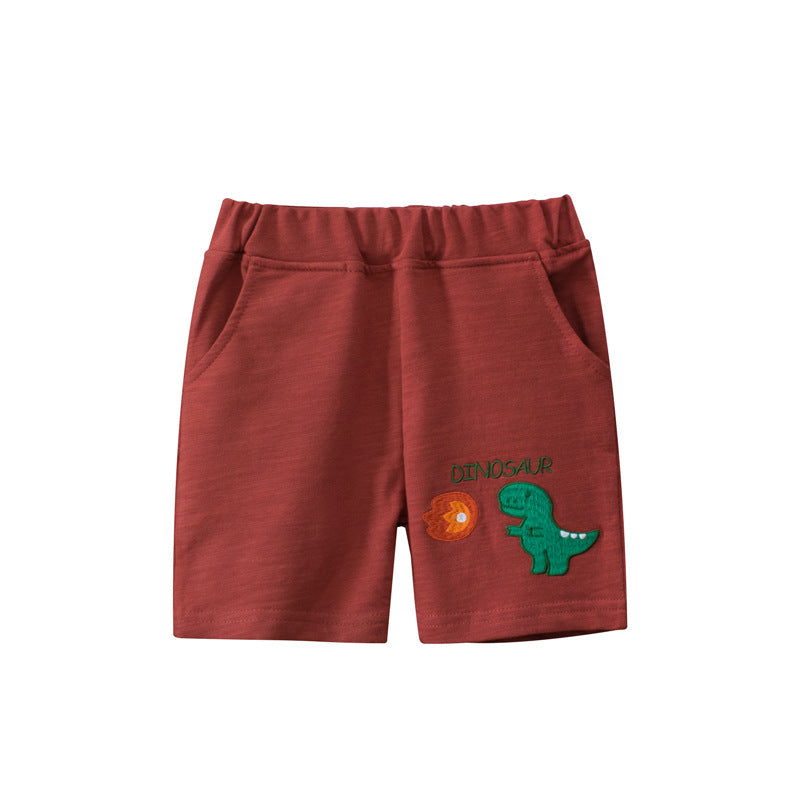 Dinosaur Pattern Solid Color Summer Shorts