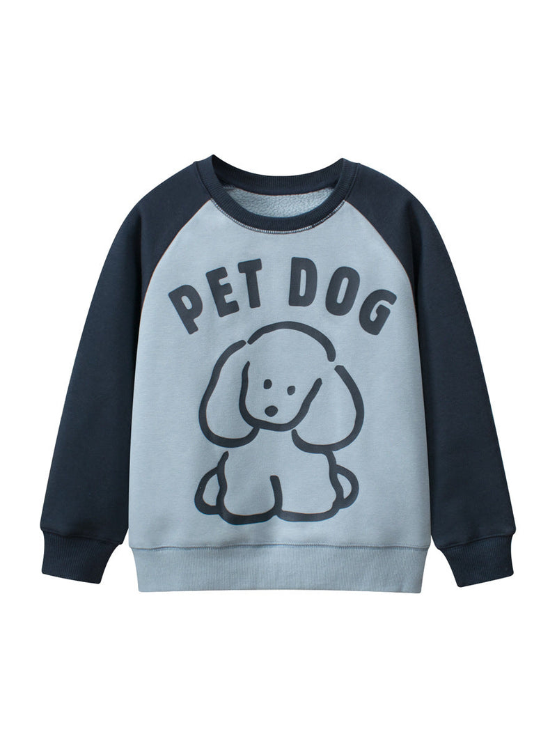 Baby Boy Kids Pet Dog Cartoon Crew Neck Long Sleeve Fleece Knitwear Pullover