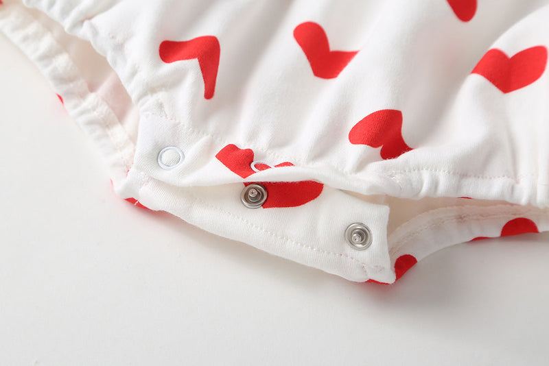 Baby Girl Heart Pattern Big Bow Tie Patched Design Triangle Onesies