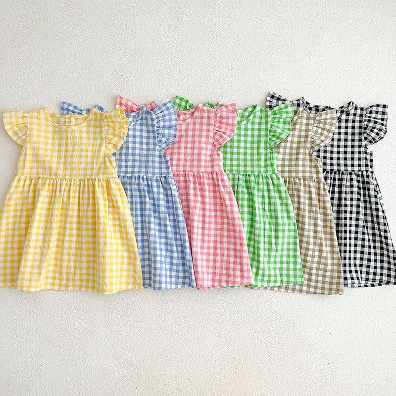 Kids Girls Plaid Short Sleeves Princess Dress