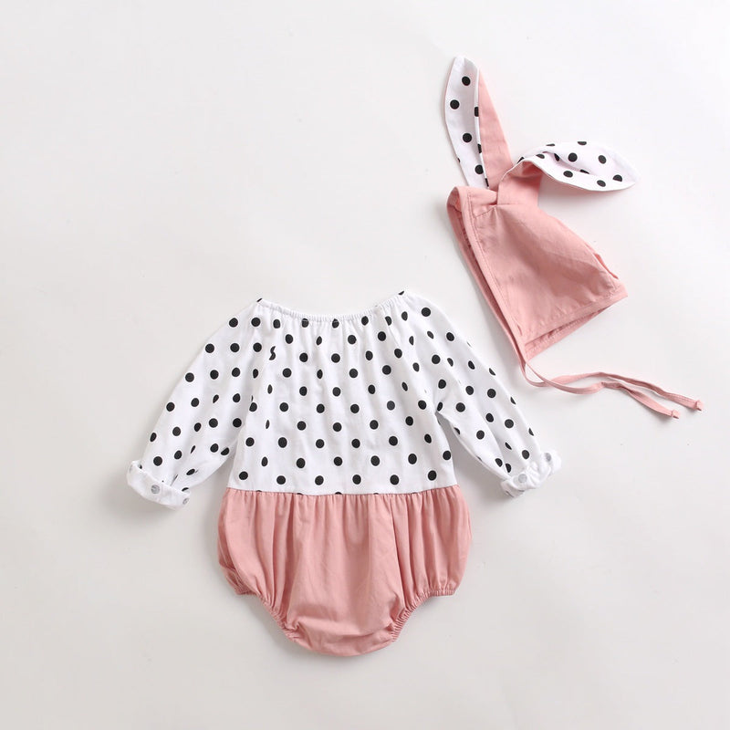 Baby Girl Polka Dot Graphic Long Sleeved Cute Bodysuit & Hats