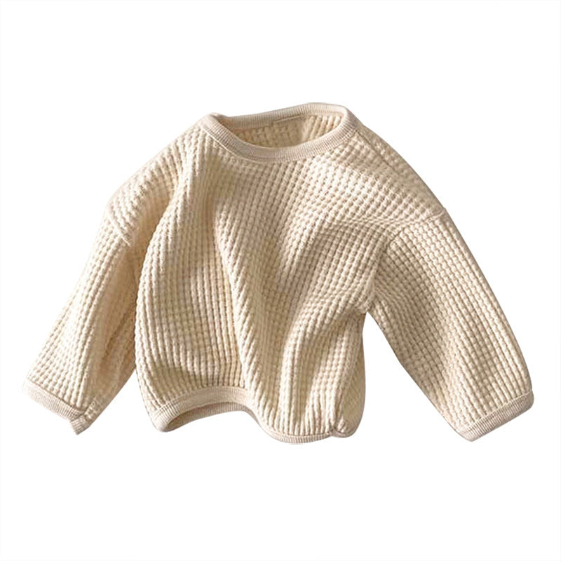 Baby Solid Color Waffle Fabric Long Sleeves Soft Cotton Hoodies