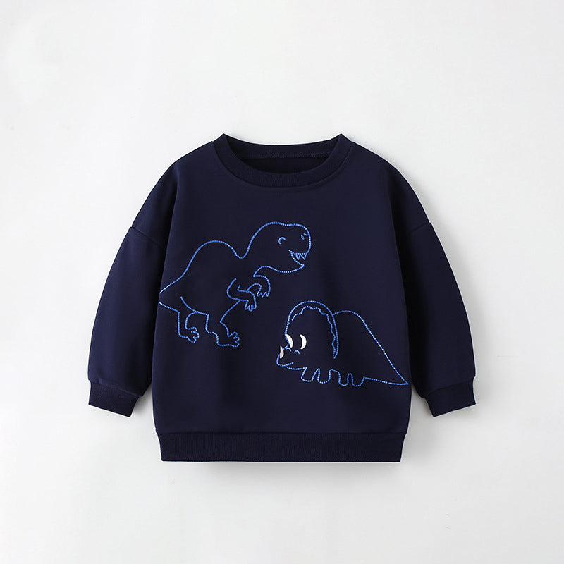 Boys Cartoon Pattern Printing Crew Neck Casual Pullover