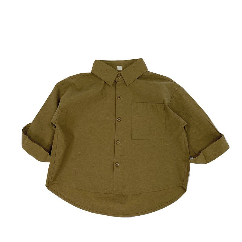 Baby Solid Color Single Breasted Design Comfy Cotton Shirt Outfits