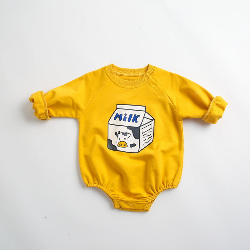 Newborn Baby Cartoon Graphic Shoulder Buckle Design Soft Onesies Bodysuit