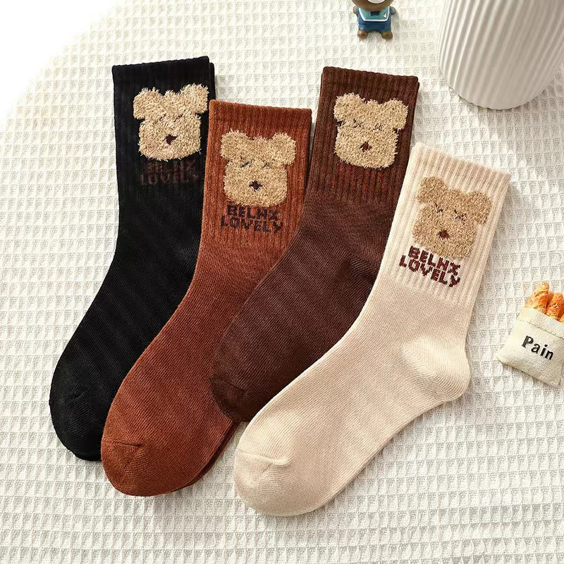 Baby Cartoon Pattern Mid-Tube Soft Cotton Fashion Socks 1 Bag=4 Pairs