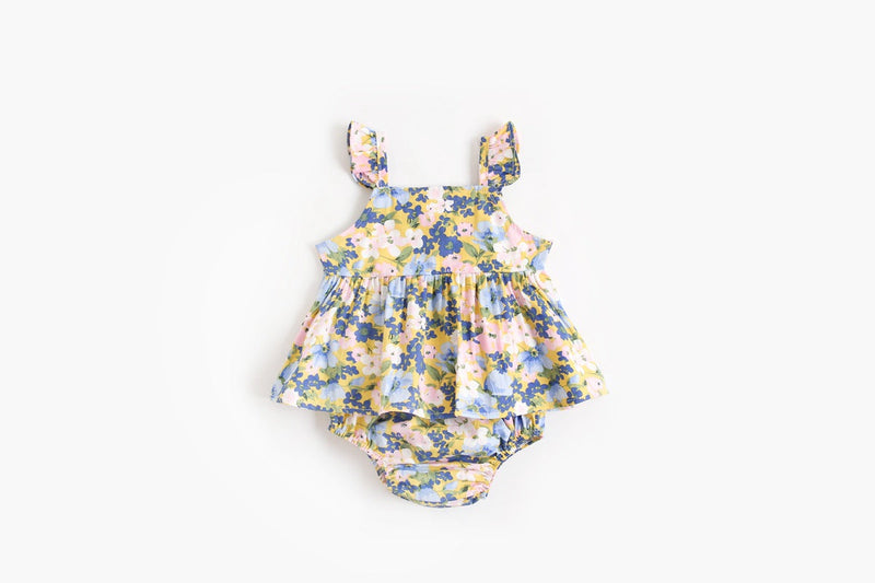 Baby Girl Floral Print Sleeveless Tops Combo Shorts Sets In Summer