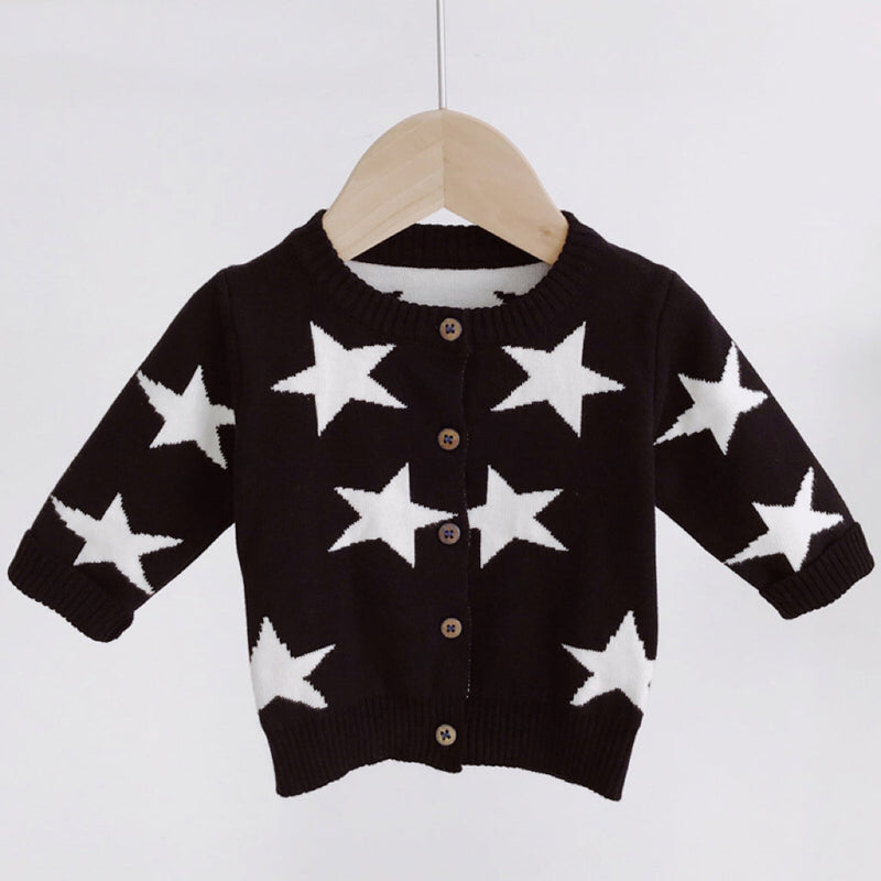 Baby Boy Star Pattern Single Breasted Design Long Sleeve Cardigan