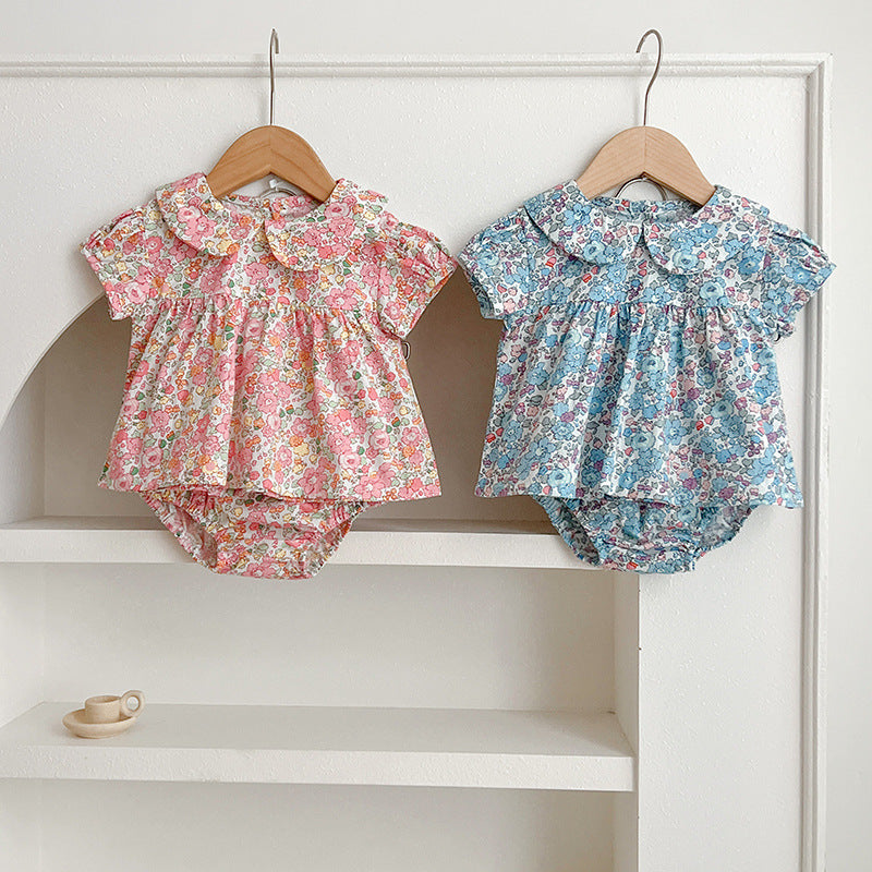 Summer Baby Kids Girls Floral Print Short Sleeves Top And Bloomers