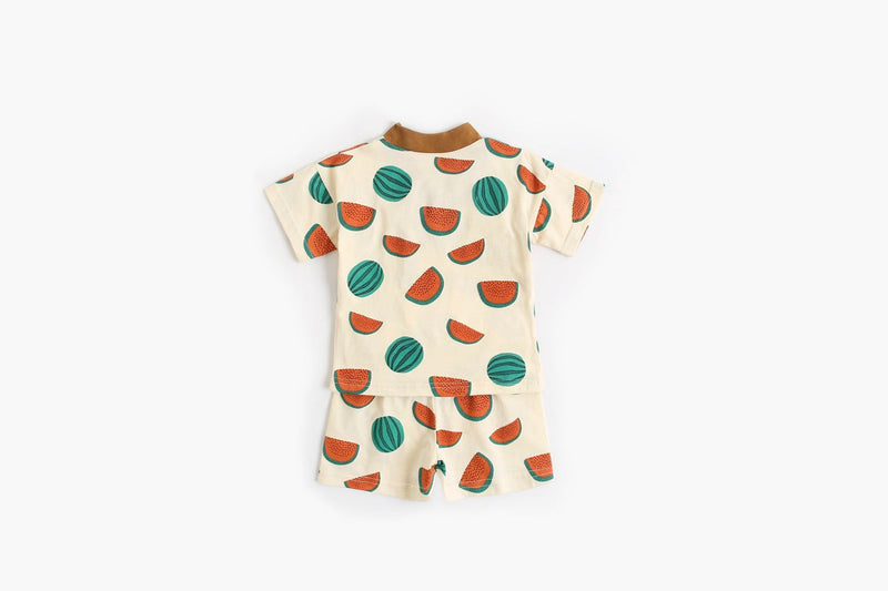 Baby Fruit Print Belt Design Short-Sleeved Top Combo Shorts Japan Style Sets Pajamas