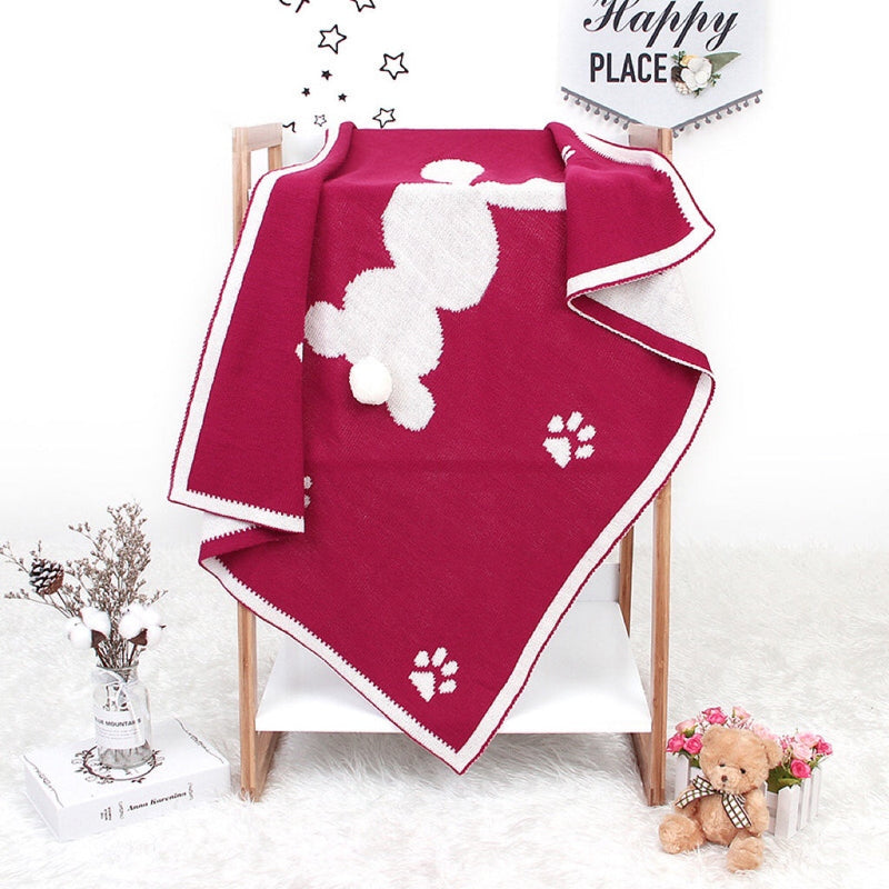 Baby Cartoon Rabbit & Footprints Embroidered Graphic 3D Tail Blanket