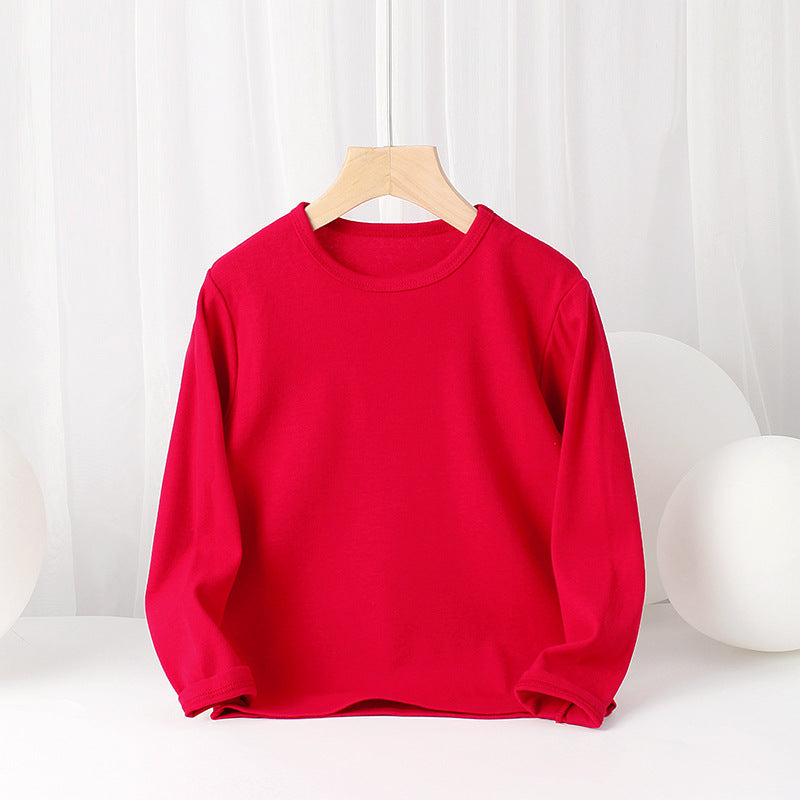 Baby Solid Color Pullover Cotton Crewneck Long Sleeve Basic Tops