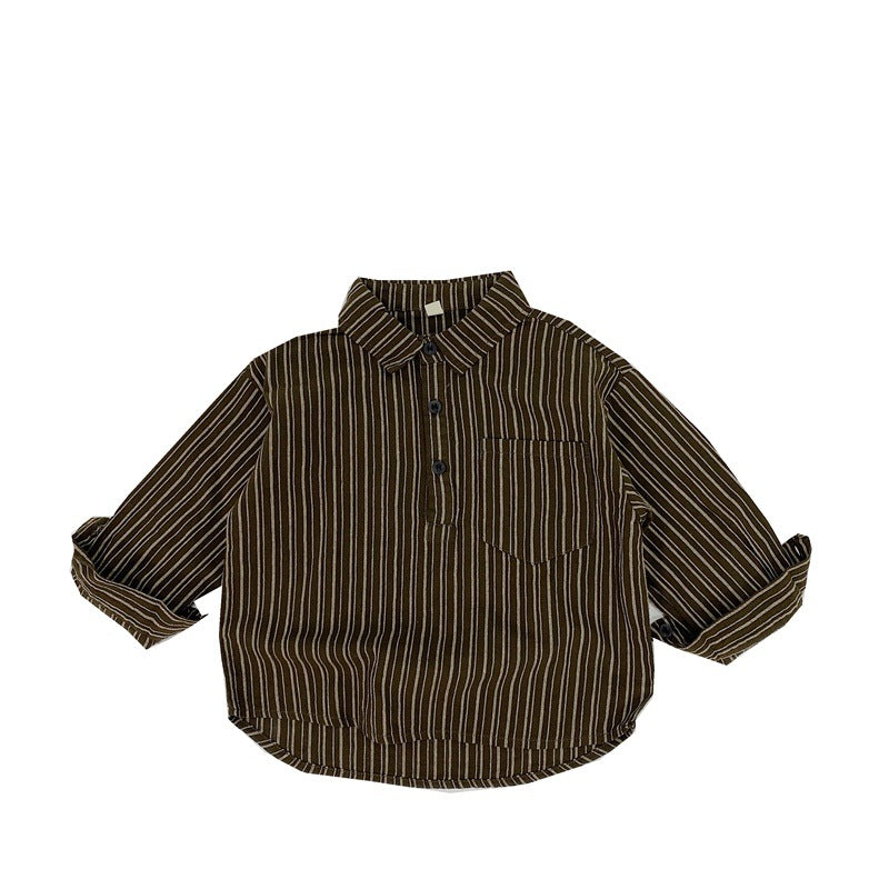 Baby Striped Pattern Quarter Button Design Latest Lapel Shirt