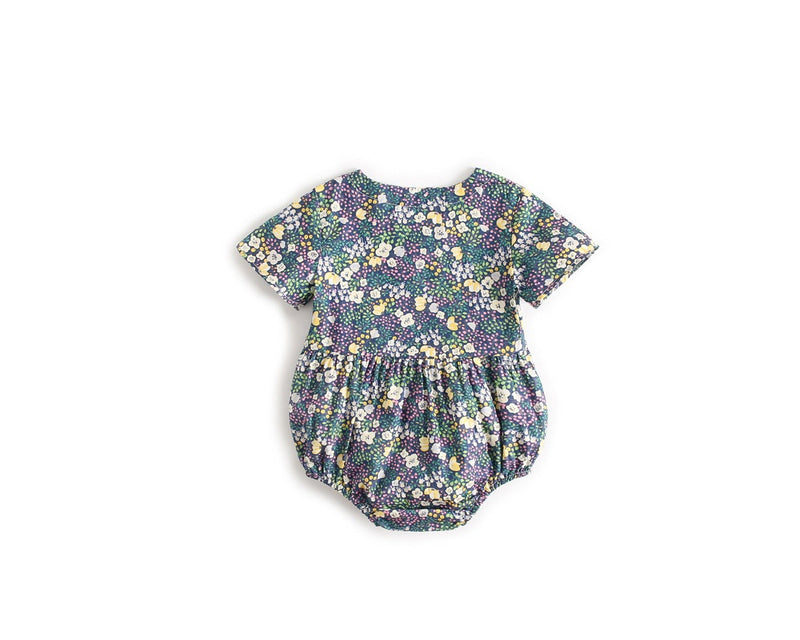 Baby Girls Floral Print V-Neck Buttoned Design Short-Sleeved Onesies