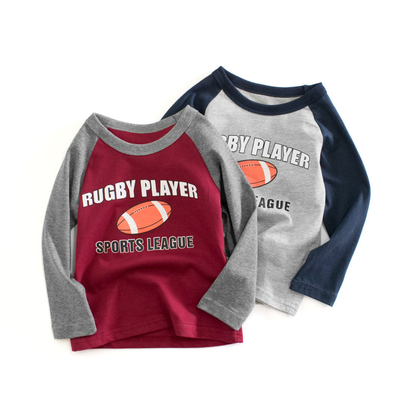 Boys Rugby Player Print Patchwork Shirt