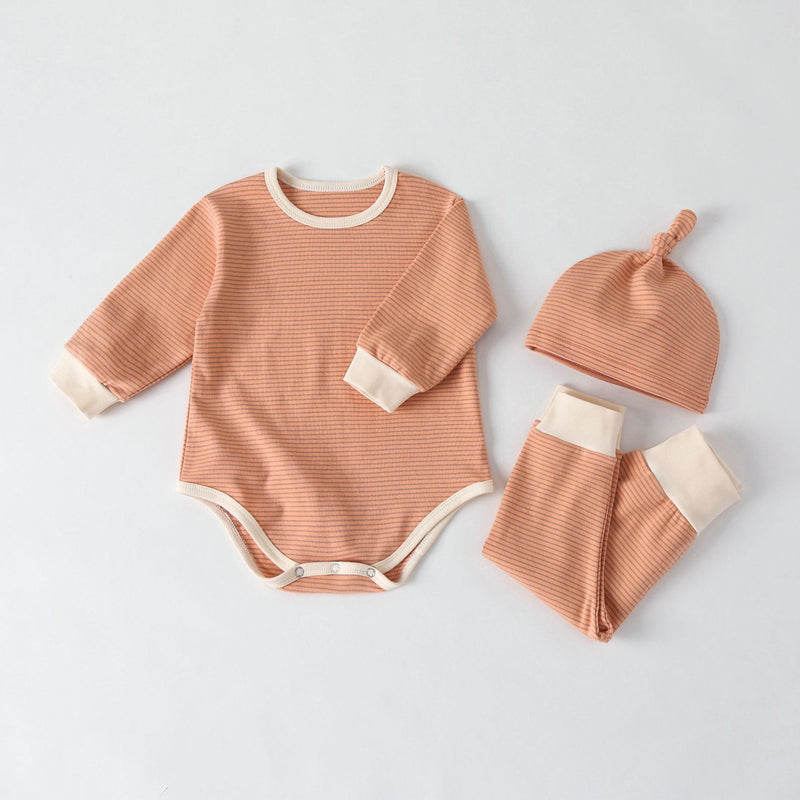 Baby Striped Graphic Bodysuit Onesies Combo Pants & Hat 3 Pieces Sets Tracksuit