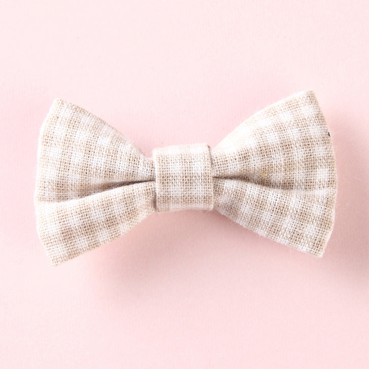 Girls Plaid Pattern Bow Tie Hair Fabric Clips Handmade Accessory