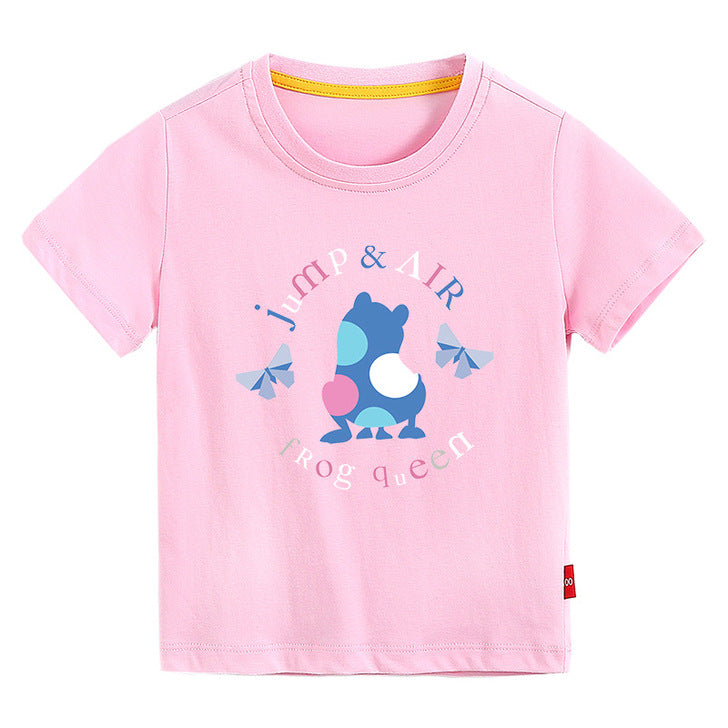 Baby Colorful Frog Print Pattern Short-Sleeved Round Collar Casual T-Shirt In Summer