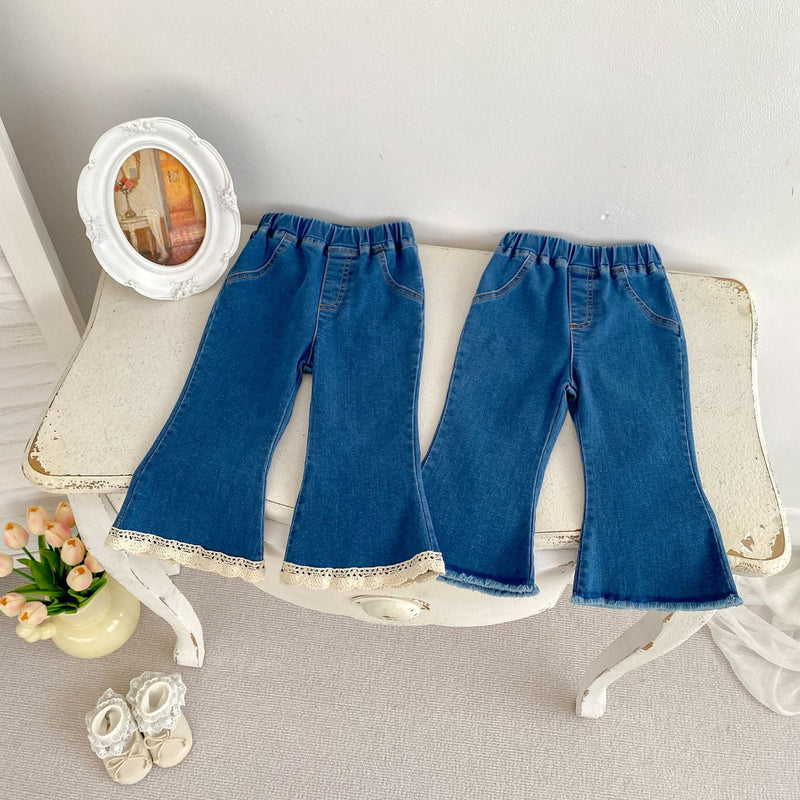 Autumn New Arrival Modern Casual Baby Kids Girls Blue Denim Flared Jeans