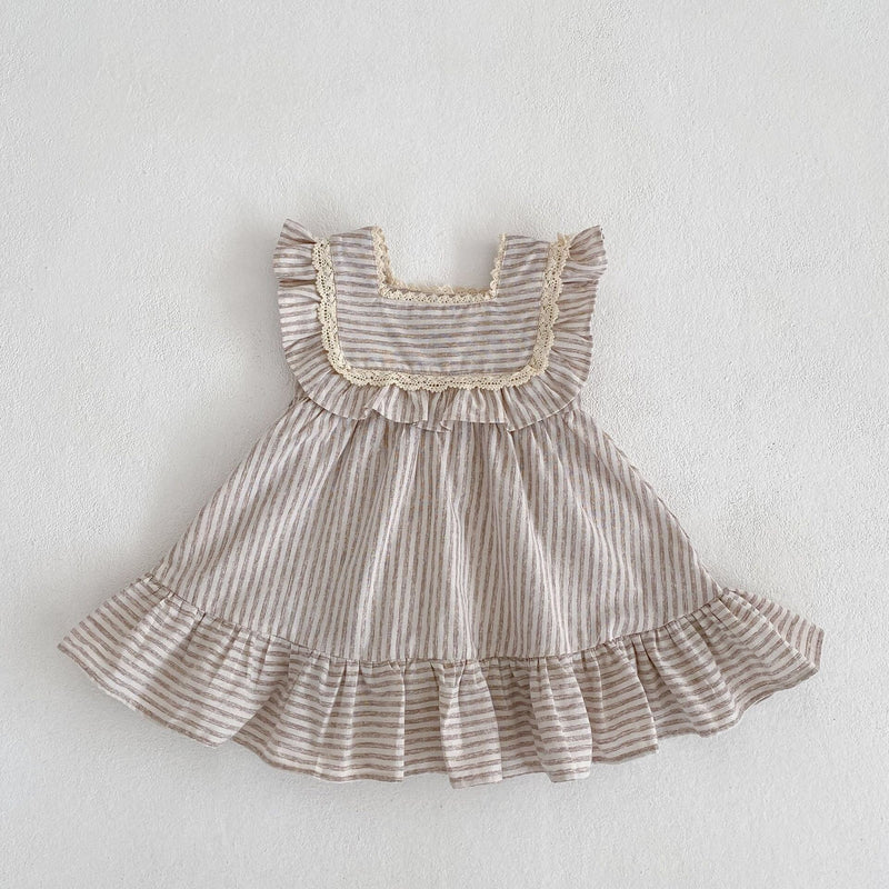 Baby Striped Pattern Sleeveless Princess Dress & Onesies