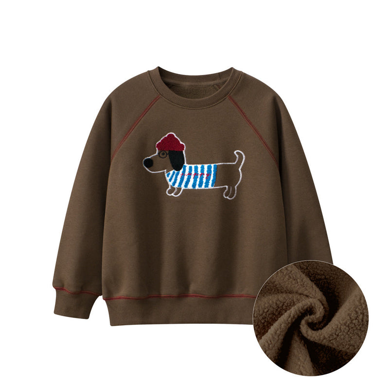 Arrival Baby Kids Puppy Embroidered Pattern Crew Neck Long Sleeves Warm Cozy Pullover