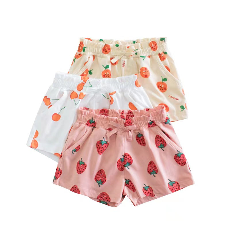 Baby Girl Print Pattern Bow Decoration Short Pants In Summer Outfit Wearing