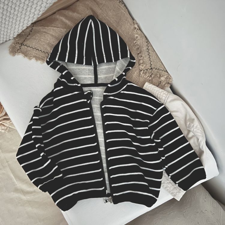 Baby Striped Pattern Single Breasted Design Long Sleeve Coat With Hat