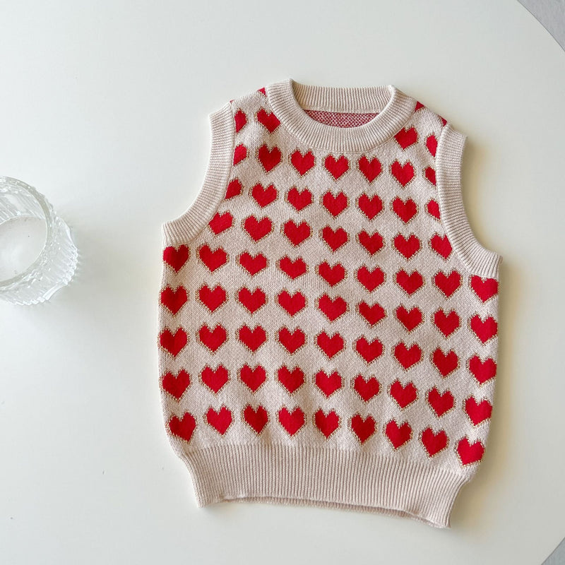 Baby Girl Heart Pattern Round Neck Sleeveless Knit Vest