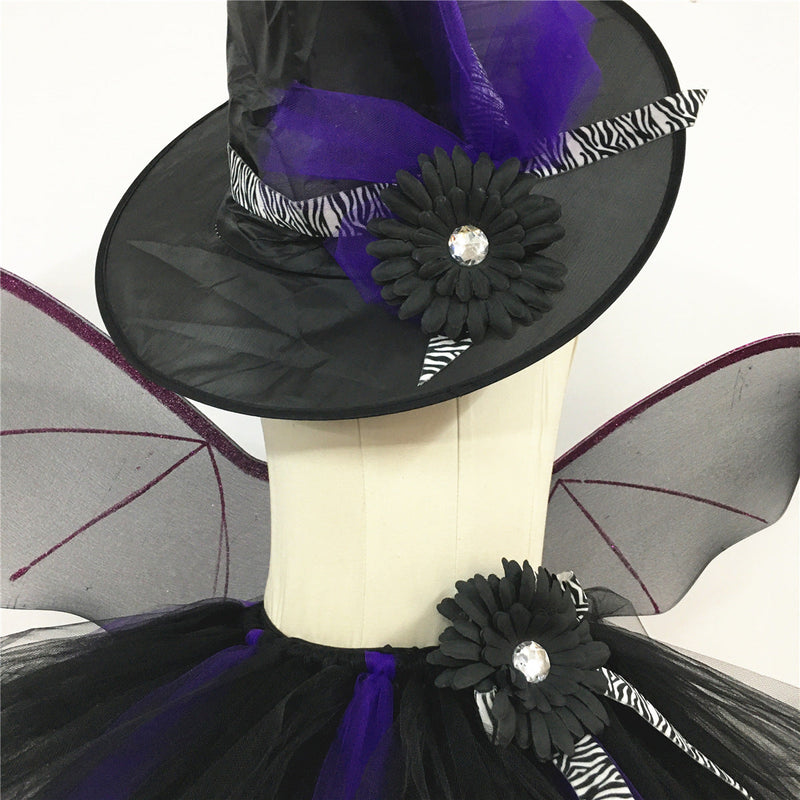 Children’s Halloween Witch Cosplay Hat Skirt Wings 1-Piece Sets