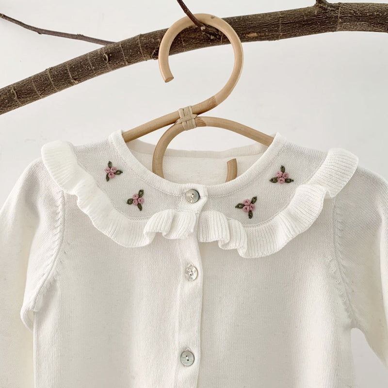 Baby Girl Floral Embroidered Pattern Single Breasted Design Knit Cardigan