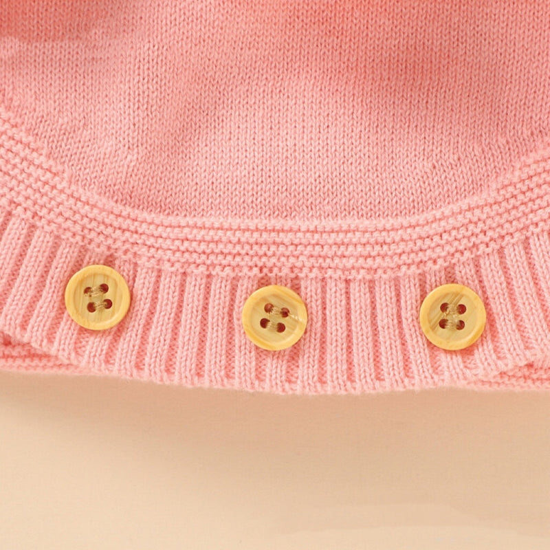 Baby Girl 1pcs Hollow Carved Design Square Neck Ruffle Deisign Knitted Onesies