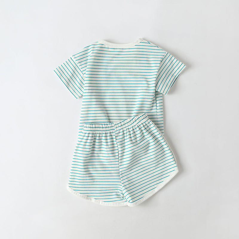 Baby Smiley Patched Pattern Striped Graphic Tee Combo Shorts Sets