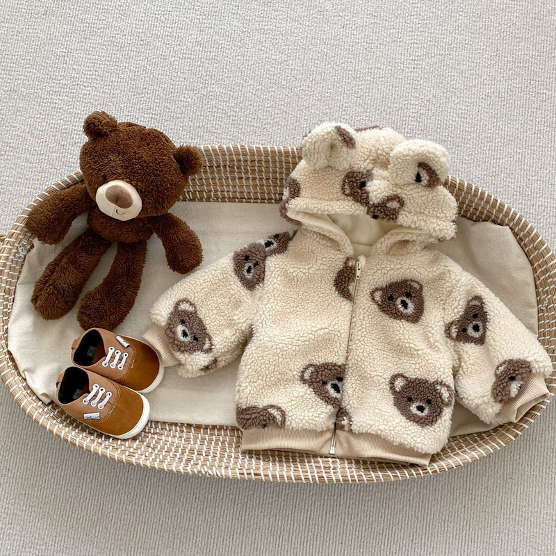 Baby Unisex Little Bear Head Thickened Warm Winter Plush Coat