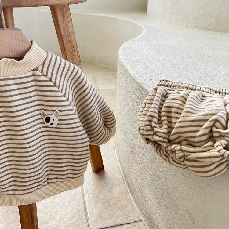 Baby Striped Pattern Hoodies Combo Triangle Shorts Sets