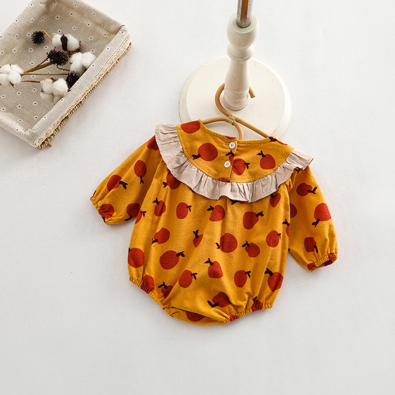 Baby Girl Fruit Orange Pattern Patchwork Design Long Sleeve Onesies