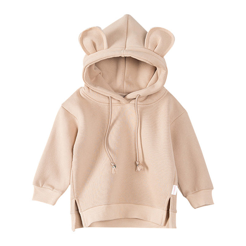 Baby Solid Color Animal Ear Patch Design Autumn Korean Style Hoodie