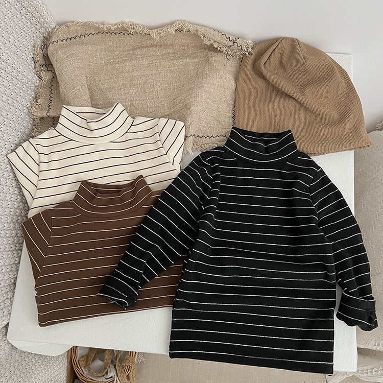 Baby Striped Pattern High Turtle Nack Soft Cotton Comfy Shirt