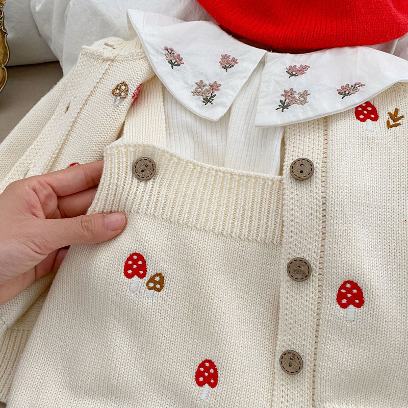 Baby Girl Embroidered Pattern Sleeveless Onesies or Cardigan