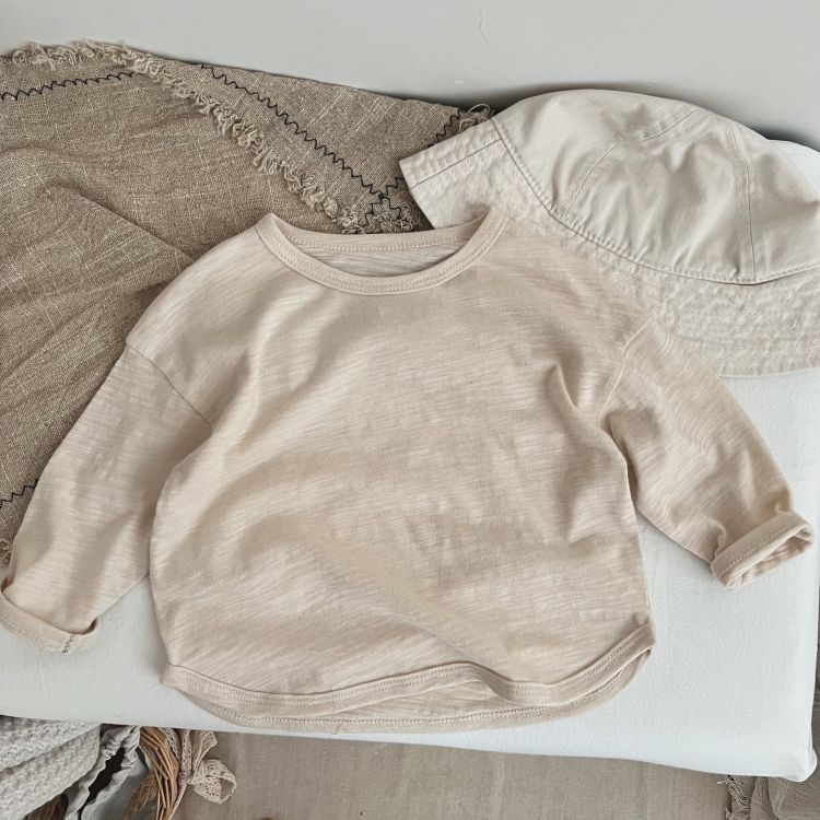 Baby Boy And Girl Solid Color O-Neck Pullover Tops In Spring