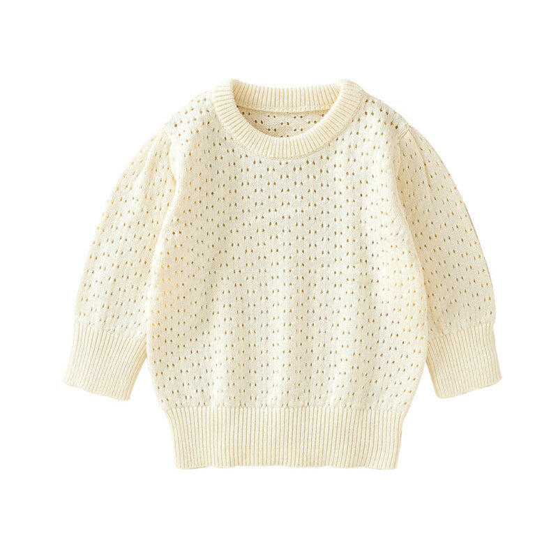 Baby Girl Solid Color Hollow Carved Design Cotton Sweater