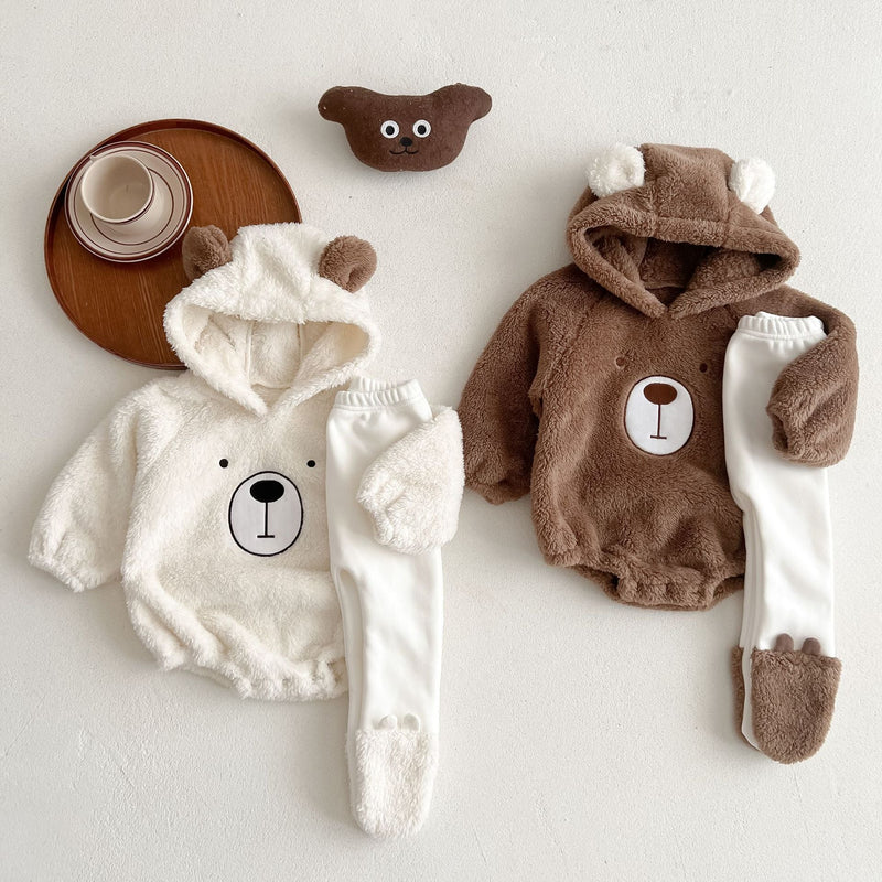 Baby Bear Embroidered Pattern Soft Bodysuits In Autumn