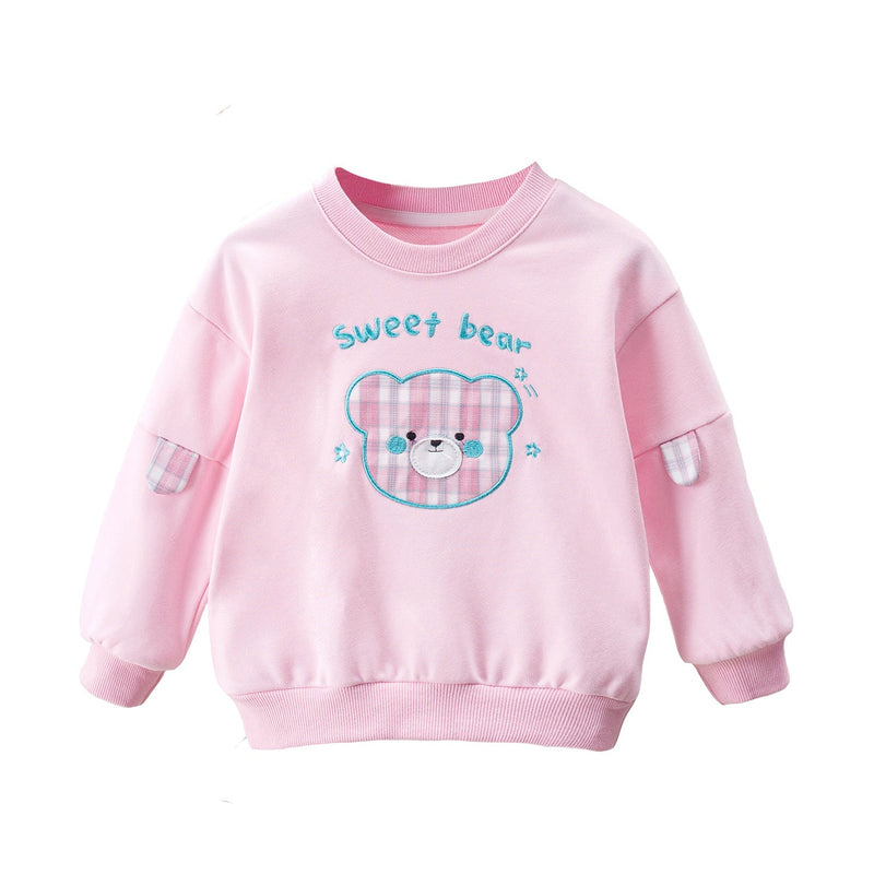 Baby Cartoon Bear Patched Graphic Kids Valentine’ Day Clothes Pullover Hoodies