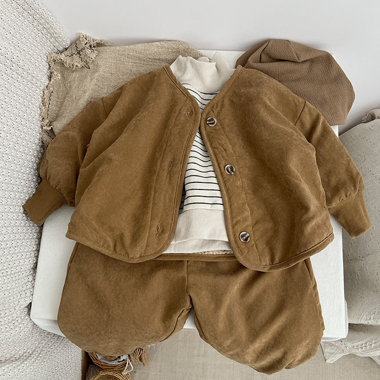 Baby Boy And Girl Vintage Style Lambswool Padded Thickened Jacket