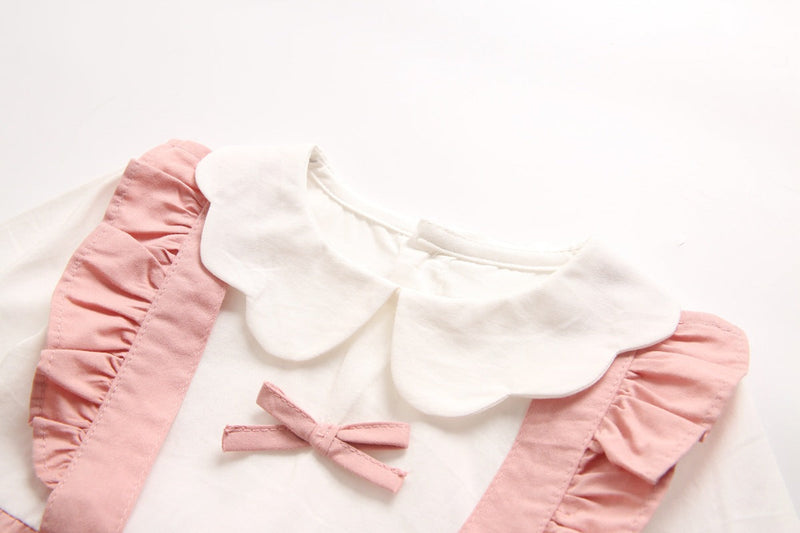 Baby Girl False 1 Pieces Design Petal Collar Design Bow Patched Bodysuit Onesies